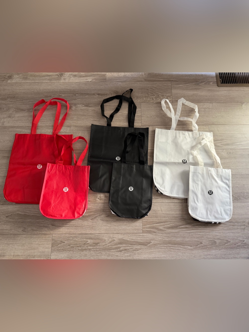 Bundle of Lululemon Reusable Tote Shopping Bags - Red, Black, White